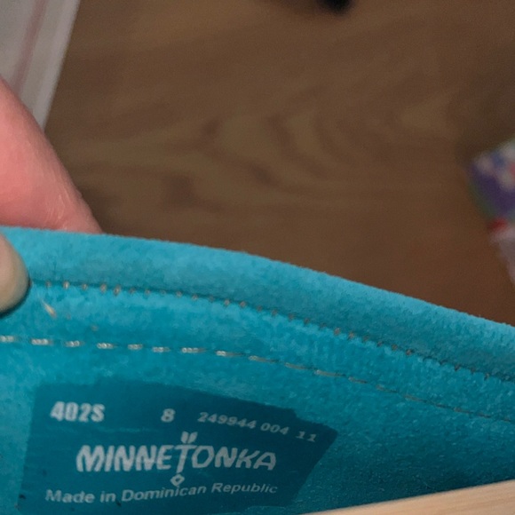 AUTH NIB MINNETONKA KILTY MOCCASINS HARDSOLE TURQUOISE - Picture 8 of 9